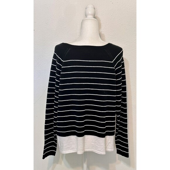 J. Jill Women's Size L Black/White Textured Striped Lightweight Sweater - Picture 8 of 14